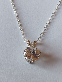 silver chain with 10 mm white zirconia heart pendant-anchor chain 45 cm--